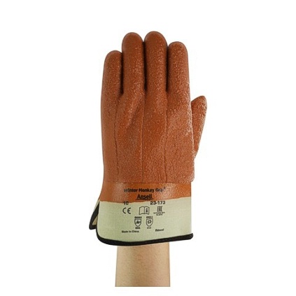 ANSL 23-173-10 SIZE 10 WINTER MONKEY GRIP RAISED FINISH JERSEY LINER WITH ORANGE VINYL COATING