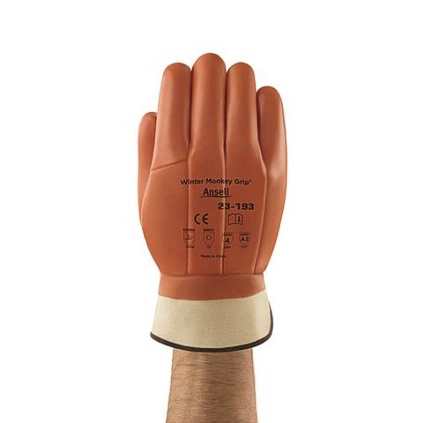 ANSL 23-193-10 SIZE 10 WINTER MONKEY GRIP FOAM INSULATED TAN VINYL COATING