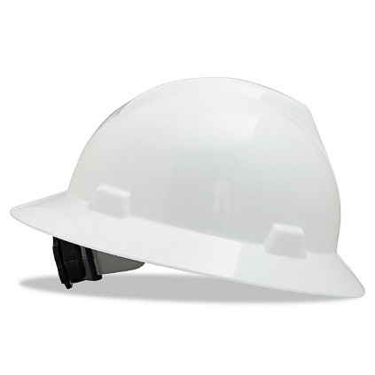 MSA 454-475369 WHITE V-GARD FULL BRIM HAT W/RATCHSLOTTED 4-POINT