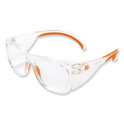 KLEENGUARD-MAVERICK 412-49301  SAFTEY GLASS, CLEAR ANTI-FOG LENS & FRAME W/ORANGE TIPS