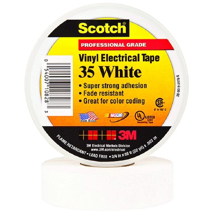 3M 35 WHITE 7000006097 VINYL ELECTRICAL TAPE, 3/4 IN X 66 FT, 10 ROLLS/CARTON, 100 ROLLS/CASE