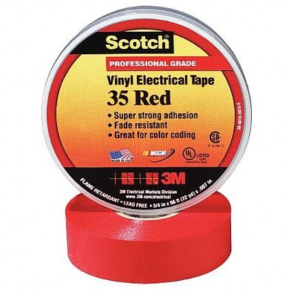 3M 35 RED 7000006094 VINYL ELECTRICAL TAPE, 3/4 IN X 66 FT, 10 ROLLS/CARTON, 100 ROLLS/CASE