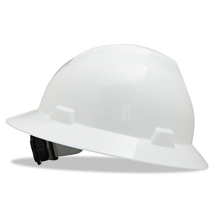 MSA 477482 LARGE WHITE V-GARD SLOTT ORS P/N 454-477482 HAT SIZE 7,8-1/2 HARD HAT RATCHET SUSPENTION FRONT BRIM