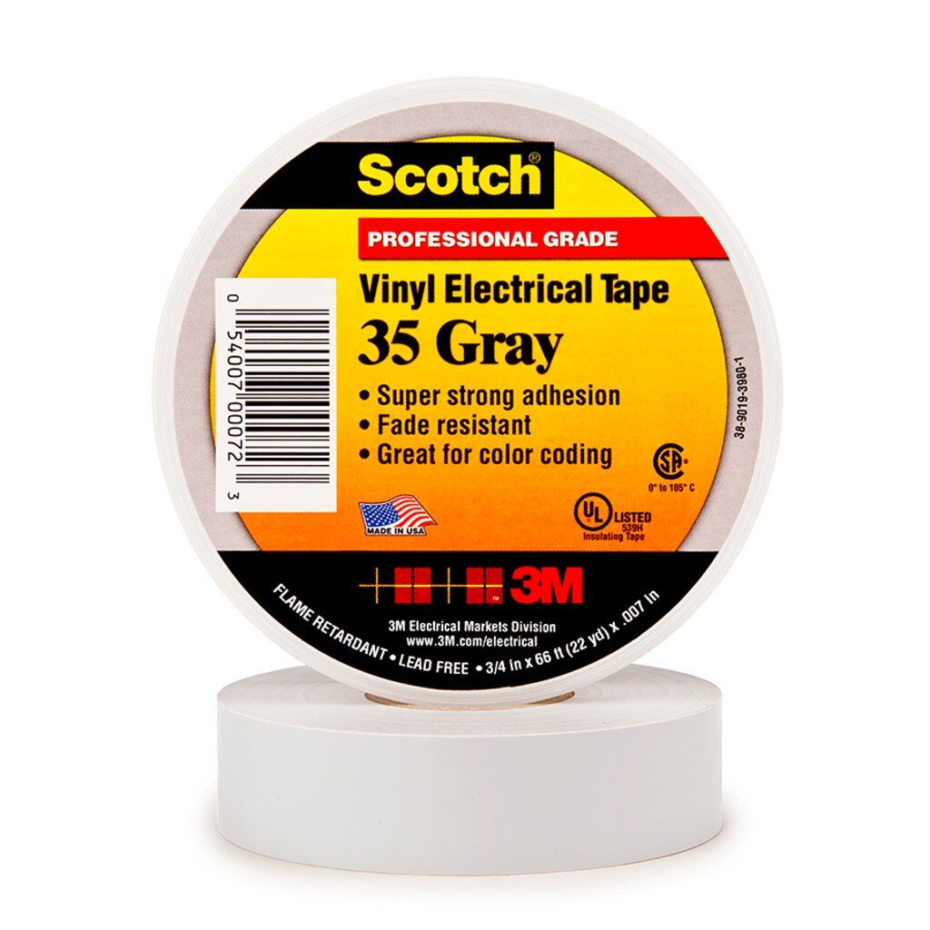 3M 35 GRAY 7000006099 VINYL ELECTRICAL TAPE, 3/4 IN X 66 FT, 10 ROLLS/CARTON, 100 ROLLS/CASE