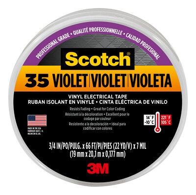 3M 35 VIOLET 7000058437 VINYL ELECTRICAL TAPE, 3/4 IN X 66 FT, 10 ROLLS/CARTON, 100 ROLLS/CASE