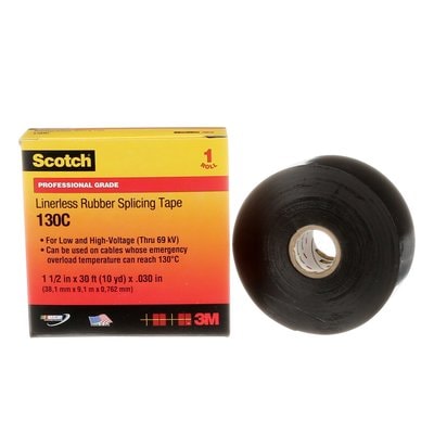 3M 7000006086 130C 1-1/2"X 30' RUBBER SPLICING TAPE BLACK 1 ROLL/CARTON, 12 ROLLS/CASE