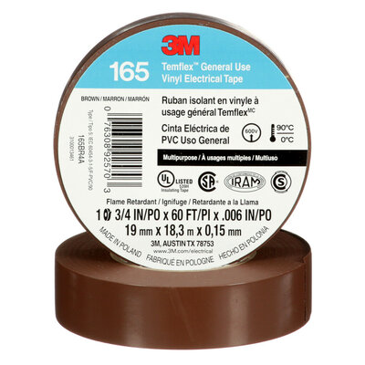 3M 7100169191 3M TEMFLEX VINYL ELECTRICAL TAPE 165 BROWN 3/4 IN X 60 FT (19 MM X 18 M) 6 MIL 100 ROLLS/CASE