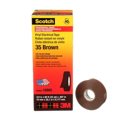 3M 35 BROWN 7000031580 VINYL ELECTRICAL TAPE, 3/4 IN X 66 FT, 10 ROLLS/CARTON, 100 ROLLS/CASE