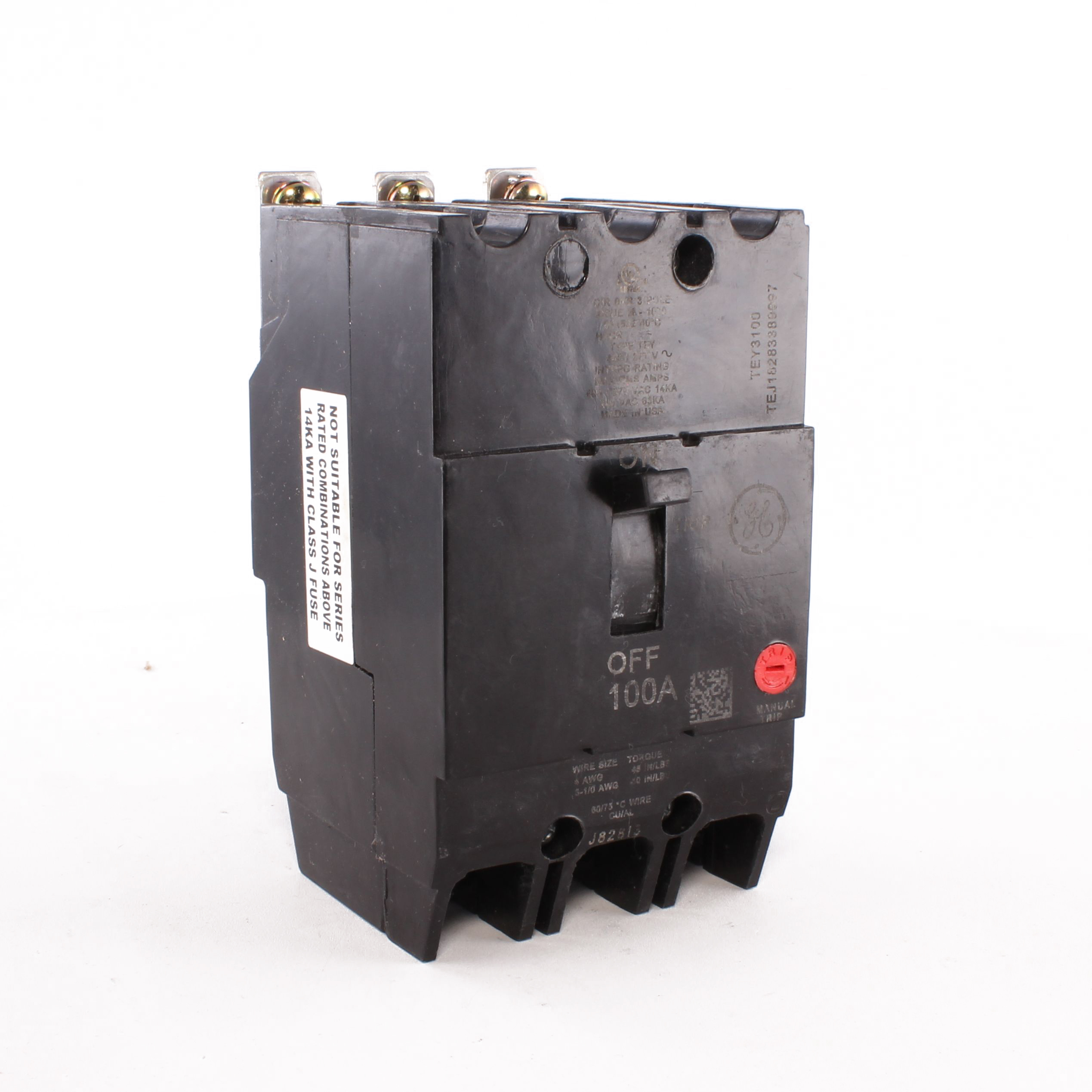 ABB, TEY3100, Circuit Breaker, 100A, 3-Pole, Thermal Magnetic, LI, HACR, 14kA@277 Vac