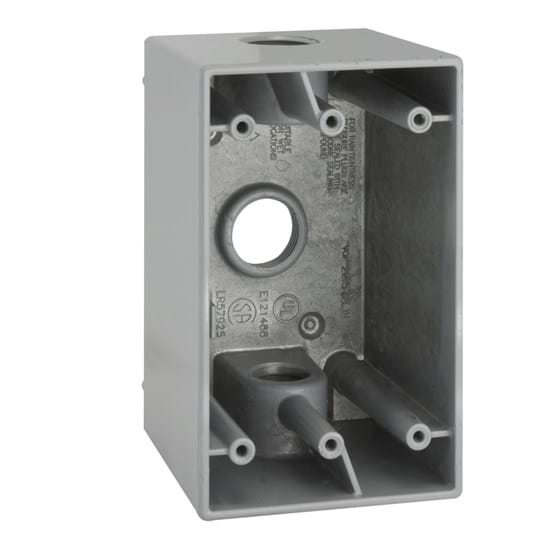 BELL, 5385-0, Weatherproof Deep Box, 1-Gang; 3 x 1/2 in. Threaded Outlets, Metallic, Gray