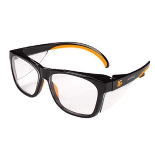 KLEENGUARD-MAVERICK 412-49312 CLEAR SAFETY GLASSES, ANTI-GLARE LENS, BLACK FRAME W/ORANGE TIPS