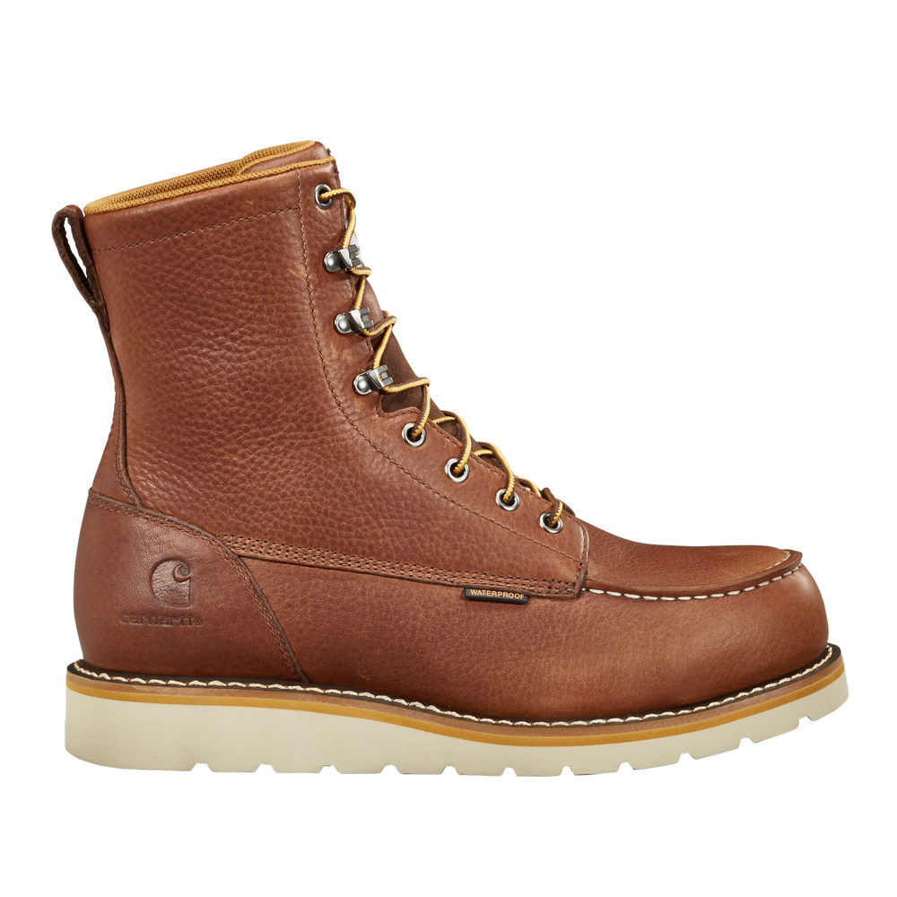 CARH FW8275-M-RED BROWN FULL GRAIN LEATHER-10.5W WATERPROOF 8" STEEL TOE WEDGE WORK BOOT LEATHER DUAL DENSITY RUBBER + EVA STEEL TOE MEN'S