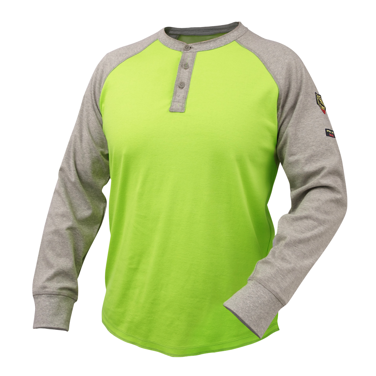 BKST TF2520-GL-XLG 7 OZ FLAME-RESISTANT COTTON HENLY STYLE T-SHIRT (GRAY/LIME) - NFPA 2112, NFPA 70E