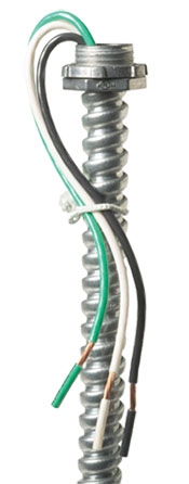EPCO EPW1283 3-12GA STRANDED 3/8 FIXTURE WHIP 8FT BLK-WHT-GRN W/ SCREW IN CONNECTOR W/ LOCKNUT