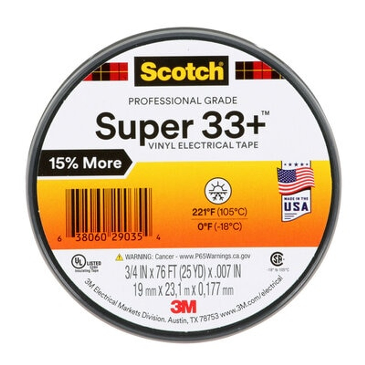 3M 29035 SUPER 33+  ELECTRICAL TAPE, 3/4 IN X 76 FT, BLACK