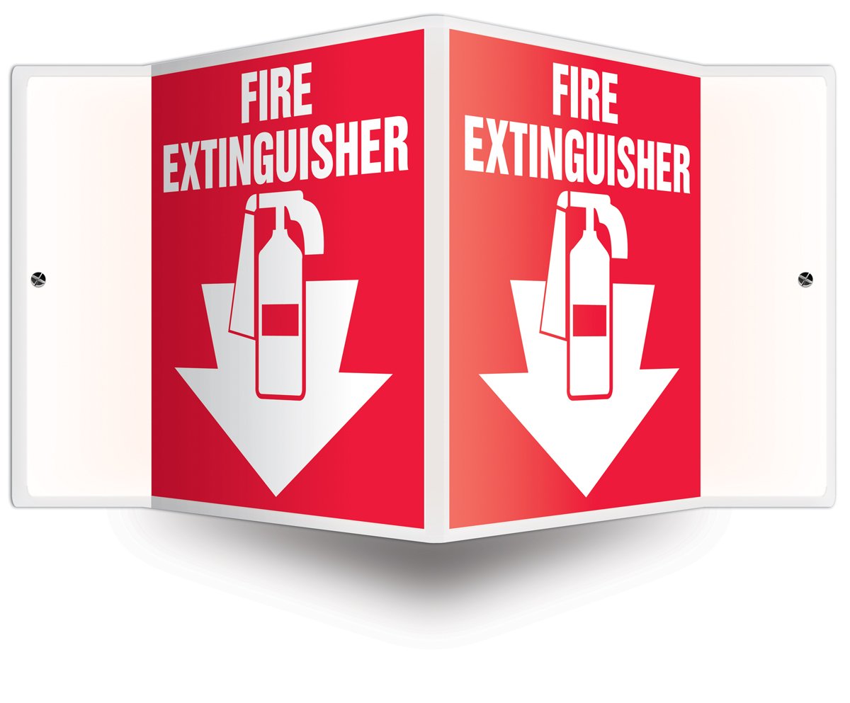 ACCUFORM PSP113 PROJECTION SIGN 3D, LEGEND "FIRE EXTINGUISHER (ARROW) 6"X 5"