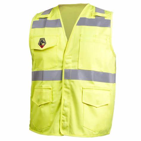 BKST VF1110-HY-MED TRUGARD 250 HI-VIZ CLASS 2 FLAME RESISTANT TREATED 100% COTTON VEST MEDIUM 9oz WITH SILVER RELECTIVE