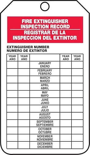 ACCUFORM SBTRS217PTM OSHA FIRE EXTINGUISHER TAGS: FIRE EXTINGUISHER INSPECTION RECORD 5/PK