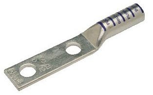 PENN BBLU025D COPPER COMPRESSION LUG - LONG BARREL - TWO HOLE TONGUE WITH CLOSED TRANSITION - 250 KCMIL - 1/2 STUD SIZE HOLE