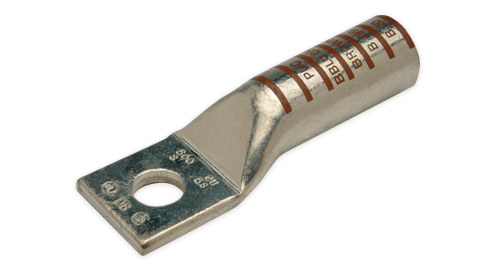 PENN BBLU025S COPPER COMPRESSION LUG - LONG BARREL - ONE HOLE TONGUE WITH CLOSED TRANSITION - 250 KCMIL - 1/2 STUD SIZE HOLE