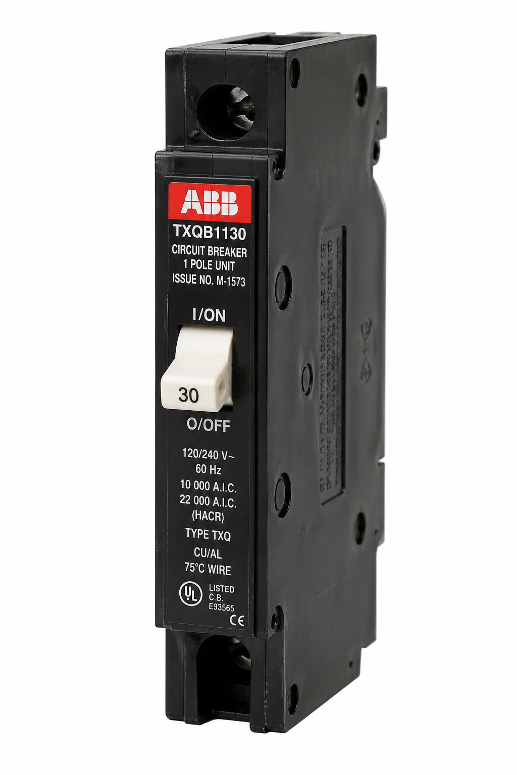 ABB, TXQB1130, Circuit Breaker, 30A, 1 Pole, LI Trip, Interrupt Rating 65kA@120/240 Vac
