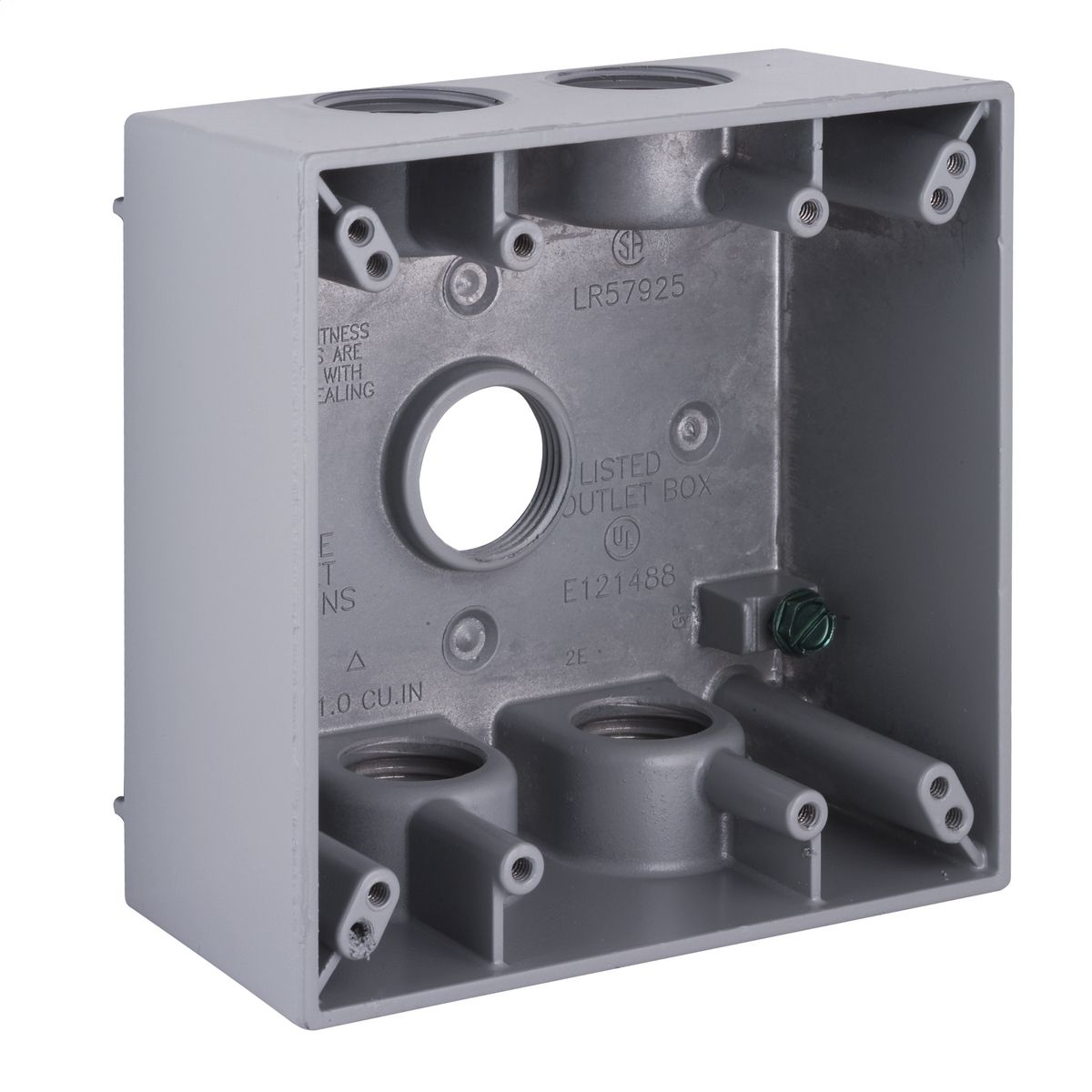 BELL, 5345-0, Weatherproof Box, 2-Gang, 5 Outlets, 3/4 in Thread Size, Gray